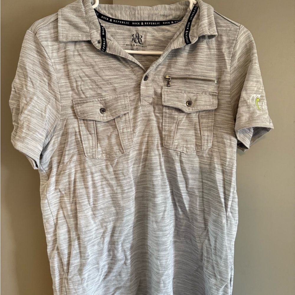 Rock & Republic Light Gray Men's Polo Shirt